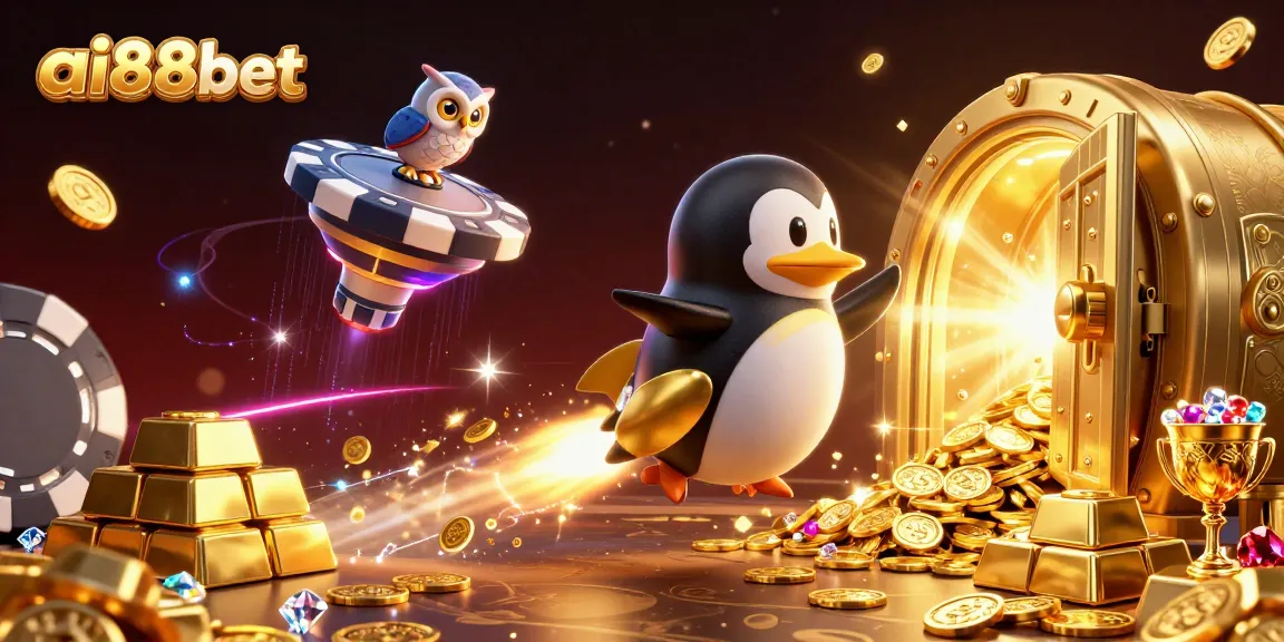 Experience thrilling casino action with ai88bet as a golden penguin surges through a vibrant 3D world.