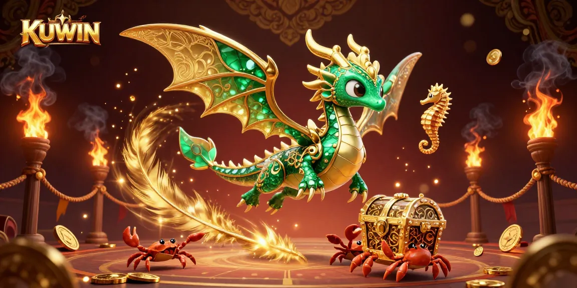 Engage with KUWIN's vibrant dragon-themed illustration showcasing exciting gaming elements.
