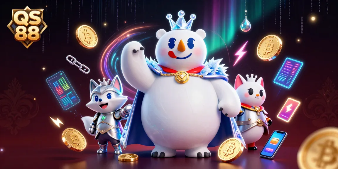 Experience the thrilling QS 88 gaming adventure with vibrant characters and crypto coins.