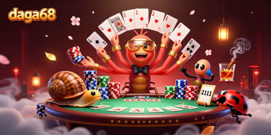 Engage with the thrilling experience of daga68, witnessing an exciting gambling scene filled with vibrant characters and casino elements.