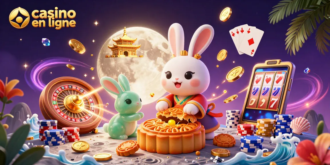 Jouer au casino en ligne avec des personnages mythiques sur la lune, révélant des jetons de poker.