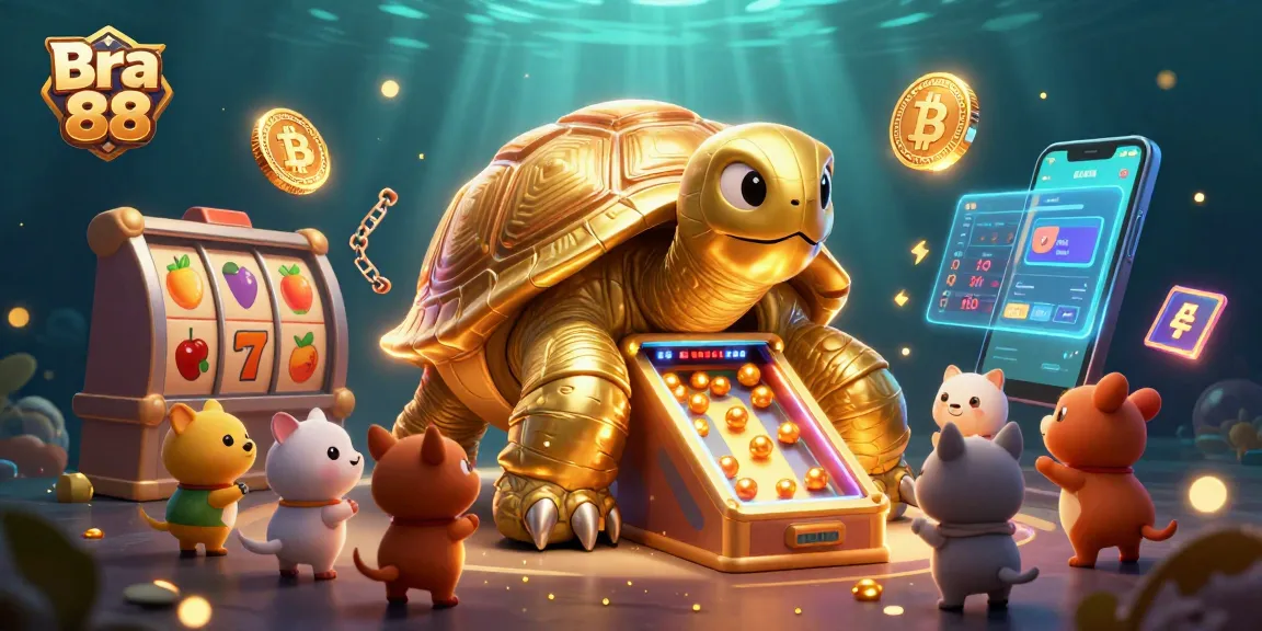 Engage with Bra 88's vibrant gaming world featuring a golden tortoise pinball machine.