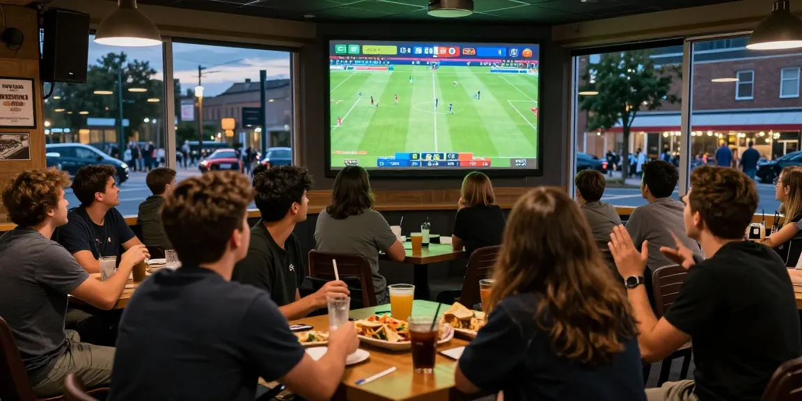 A bustling sports bar with fans engrossed in live football betting, showcasing keobongdahomnay excitement and community.