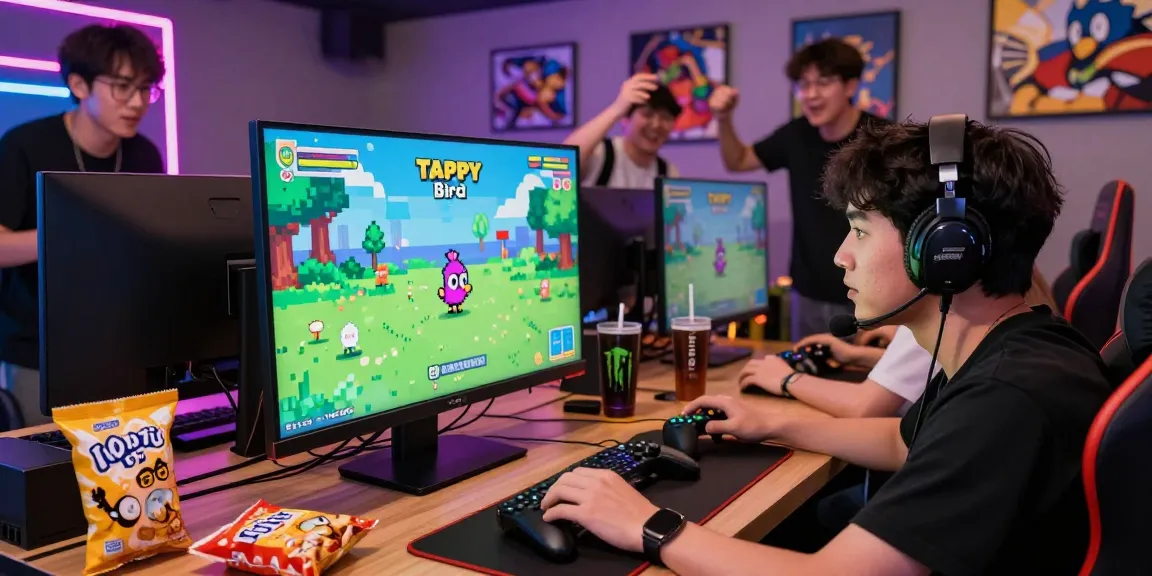 Tappy Bird by 100HP Gaming gameplay scene in a modern gaming lounge with a focused player.