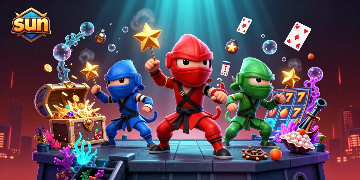 Sun-themed slots adventure featuring ninja chameleons and vibrant casino elements.