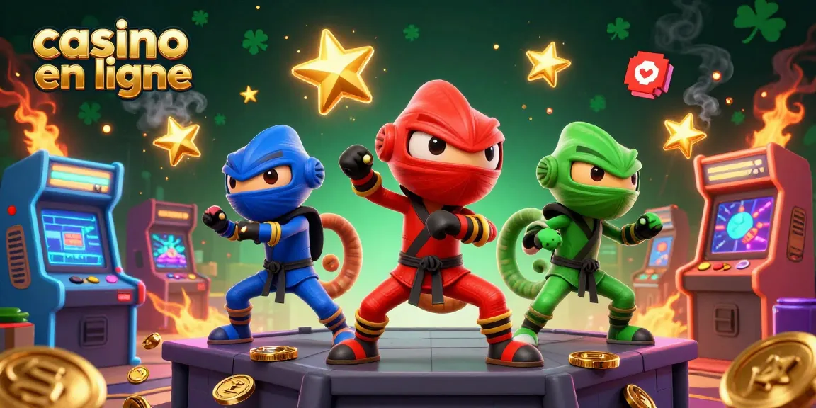 Jouer à des jeux passionnants de casino en ligne avec une équipe de caméléons ninjas colorés.