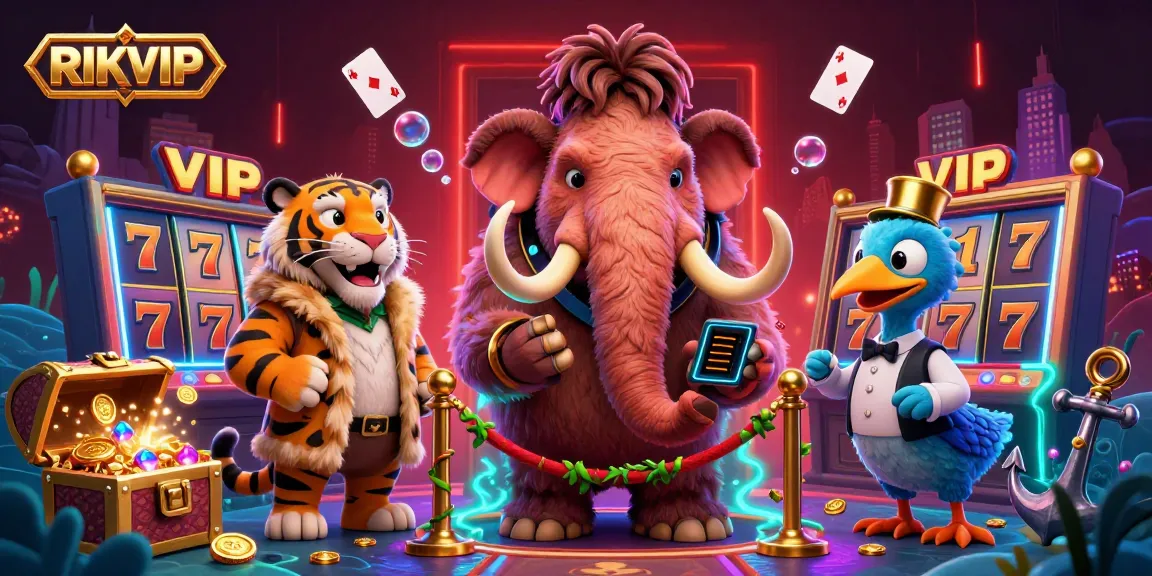 Slot game excitement at RIKVIP with a mammoth bouncer and vibrant casino elements.