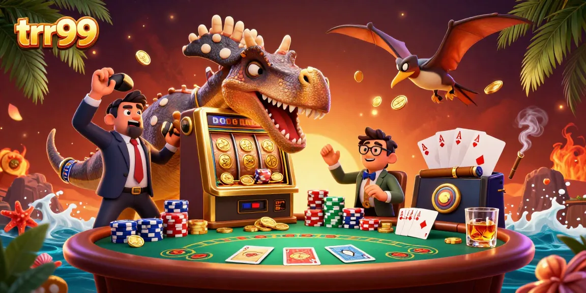 trr99 showcases a pachycephalosaurus at a golden slot machine, capturing thrilling casino action and excitement.