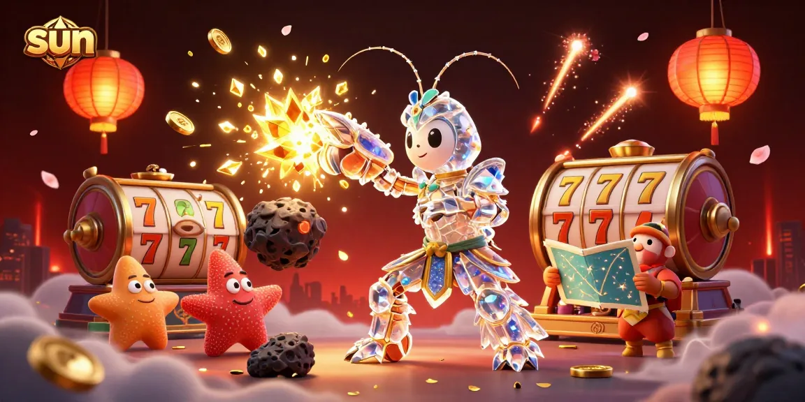 Experience thrilling jackpots with sun-themed adventures in a colorful, action-packed casino scene.