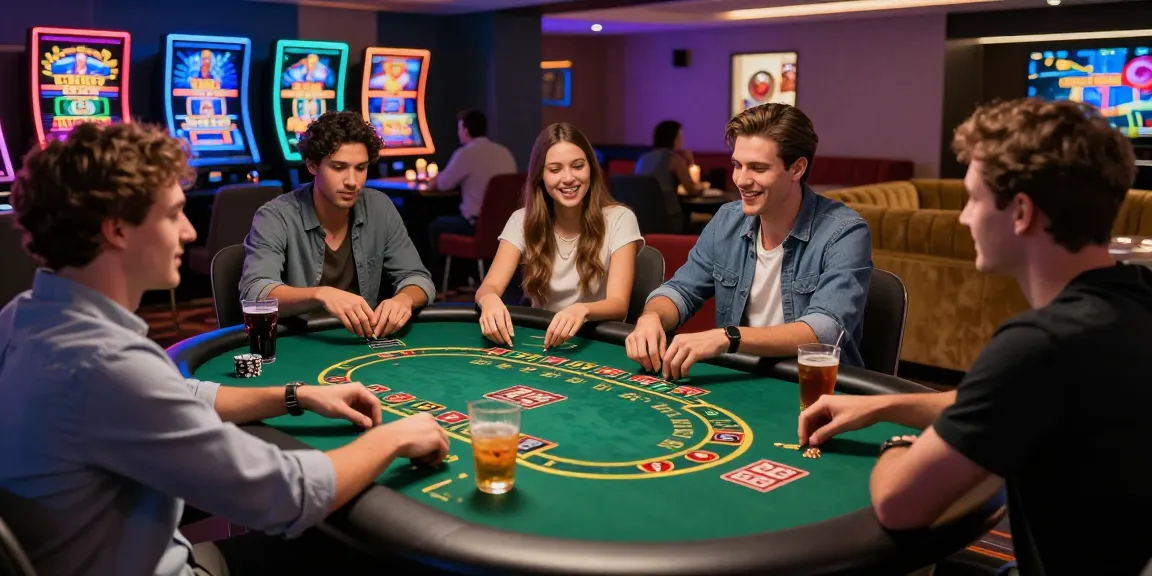 Expérience de casino en ligne avec des amis jouant à des jeux de casino, ambiance festive et interactive.