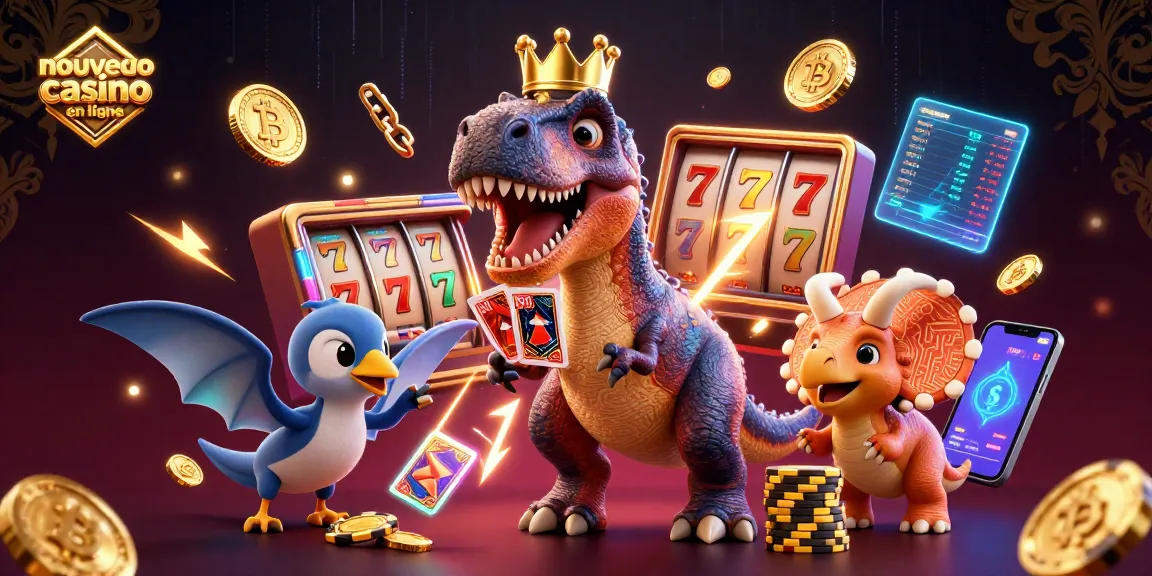 Un T-Rex amusant avec une couronne d'or joue aux cartes au nouveau casino en ligne.