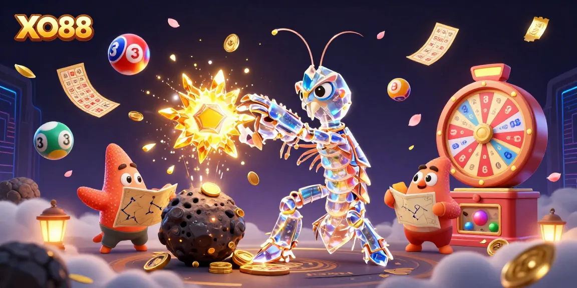 Play lottery and win with XO88 in an exciting casino-themed 3D digital illustration