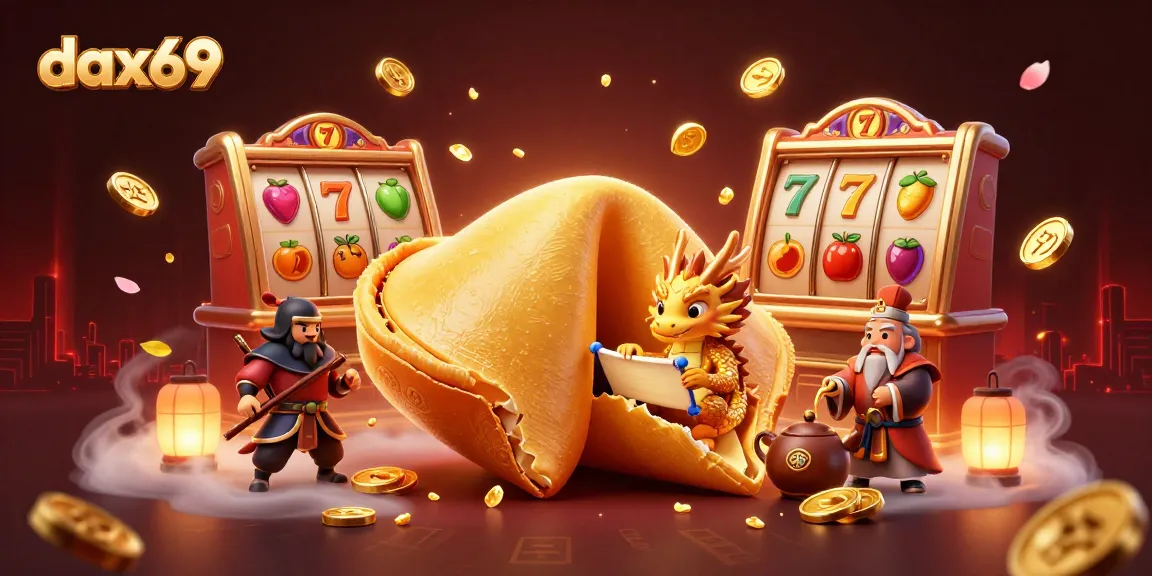 DAX69 menghadirkan slot yang menarik dengan karakter lucu dan simbol keberuntungan di latar belakang.