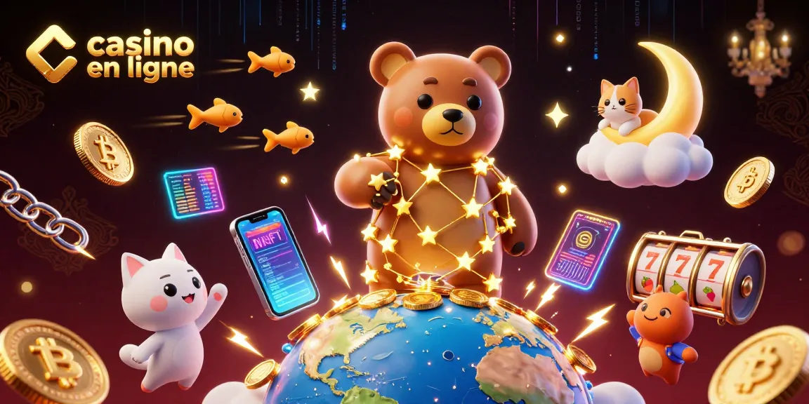 Illustration dynamique de casino en ligne avec un ours constellation, pièces de bitcoin et éléments de machines à sous