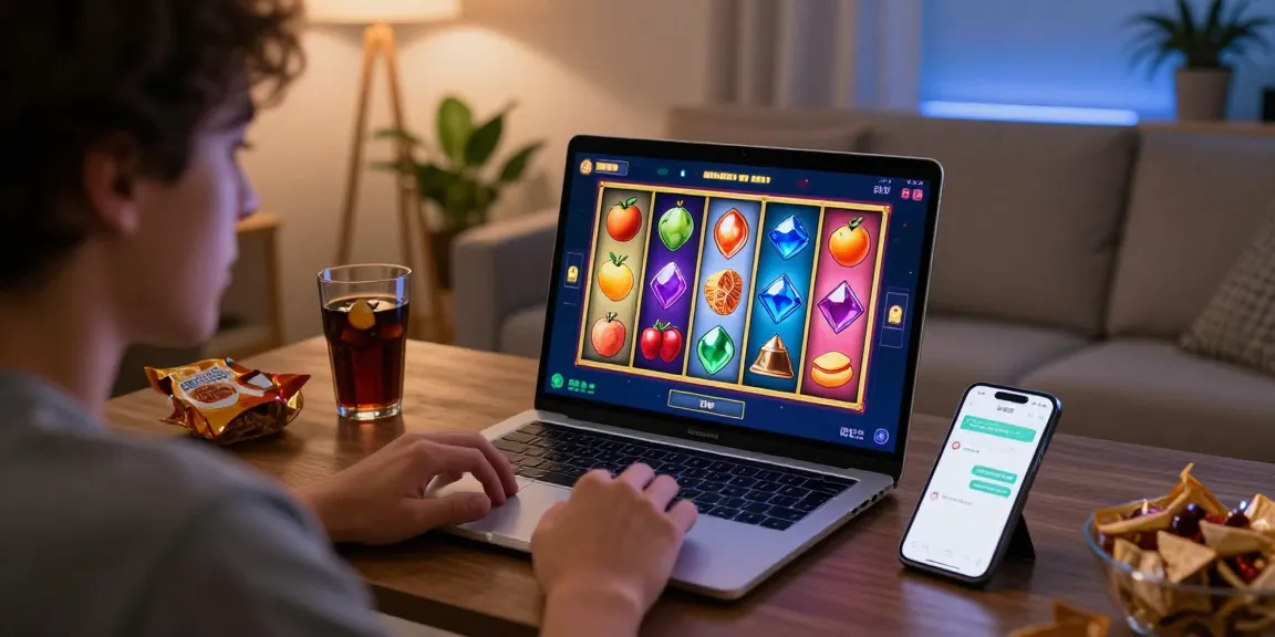 Engaging gaming experience of hero138 link on laptop surrounded by snacks and warm atmosphere