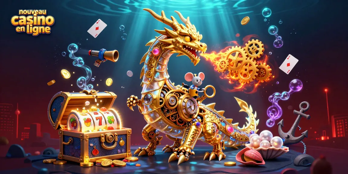 Découvrez l'animation captivante d'un nouveau casino en ligne avec un dragon en 3D et des trésors sous-marins.