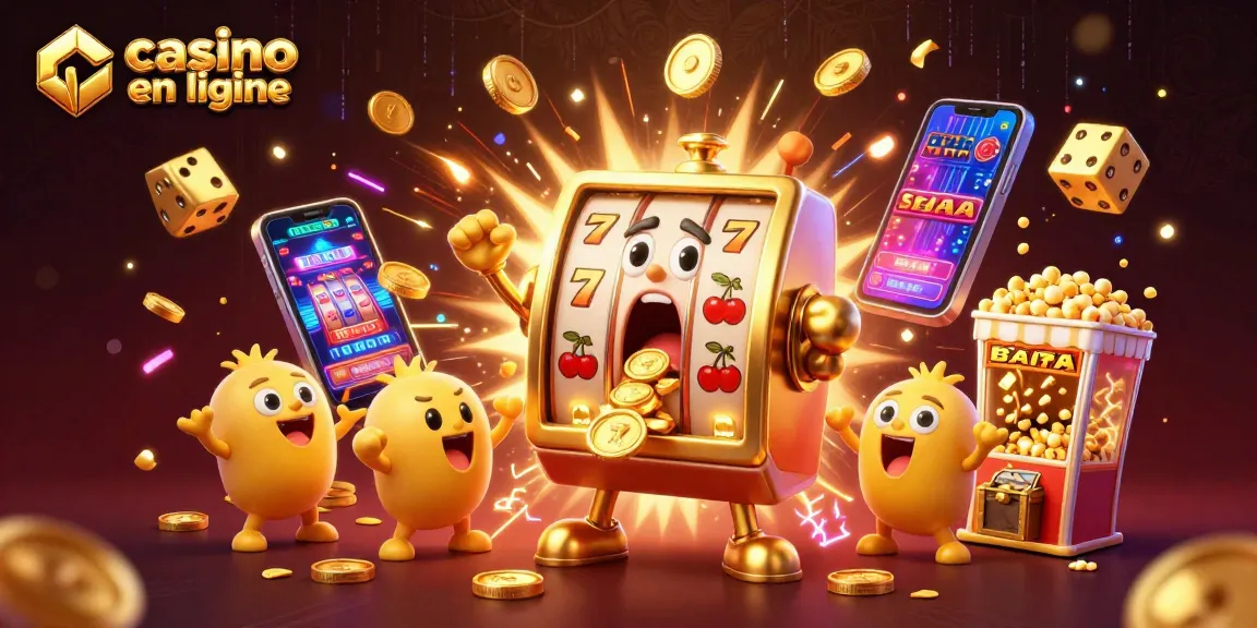 Vivez l'expérience des jeux de casino en ligne avec une machine à sous animée en pleine victoire, offrant une ambiance festive.