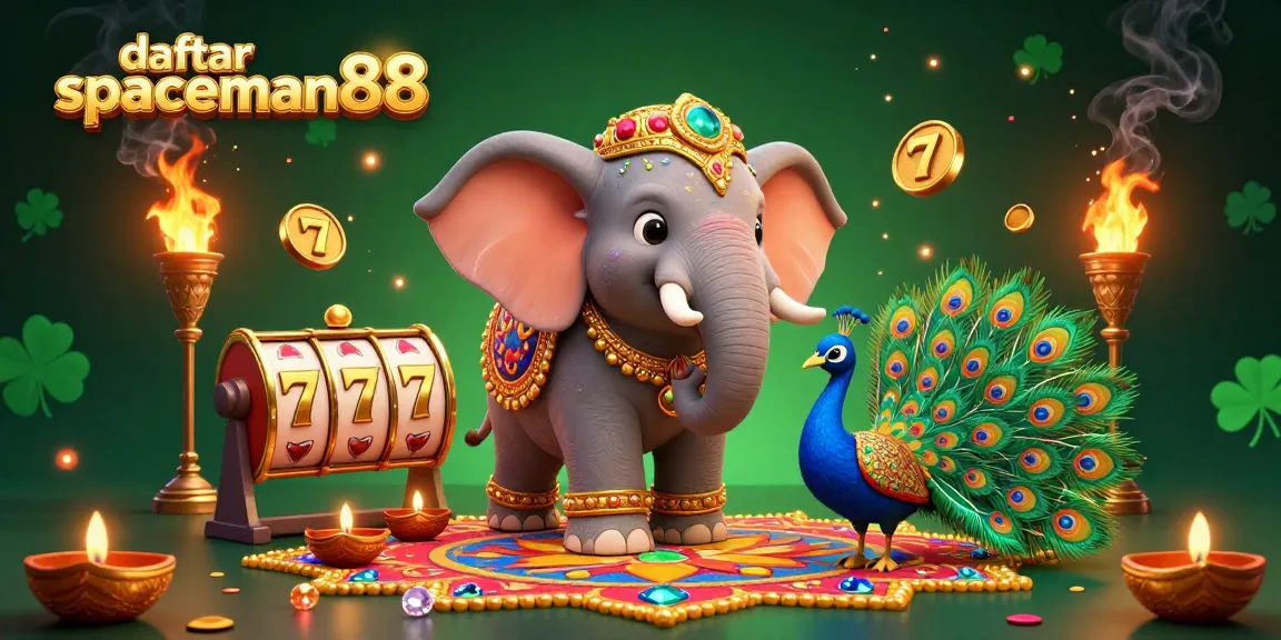 Spin the reels of daftar spaceman88 in this captivating 3D casino scene featuring vibrant characters and elements.