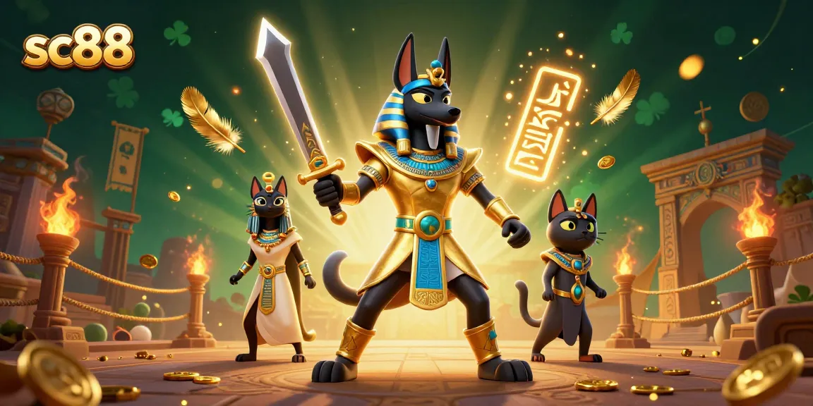 Engage with sc88's vibrant casino adventure featuring Anubis and Bastet in a dynamic 3D scene filled with betting excitement.