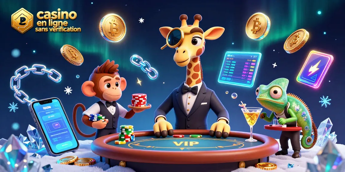 Gagnez au casino en ligne sans vérification avec une illustration 3D animée et colorée.