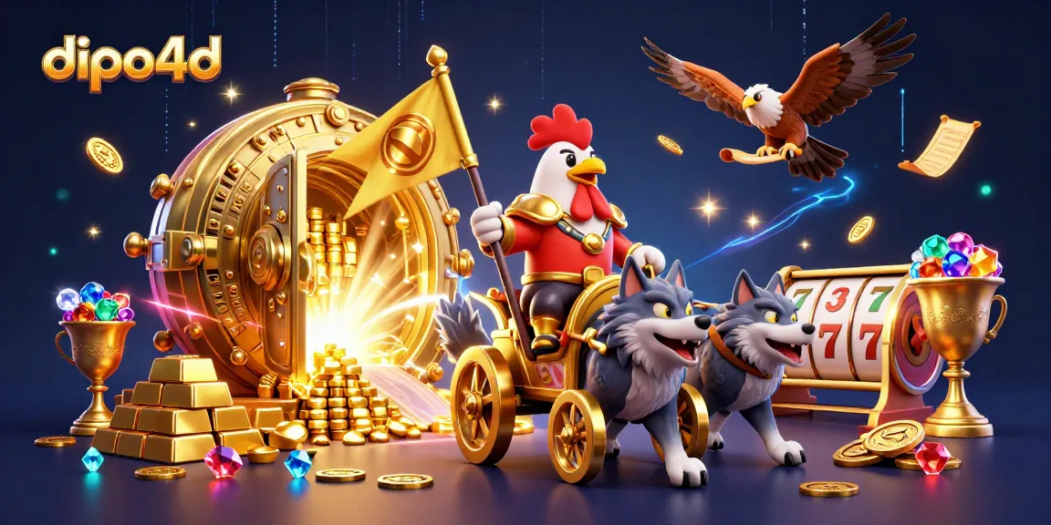 Engage with dipo4d casino adventure featuring a dynamic rooster warlord and treasures.