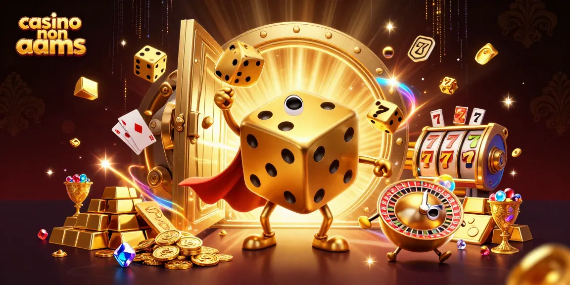 Immagine animata di un golem di dadi dorati e simboli di slot al casinò non AAMS.