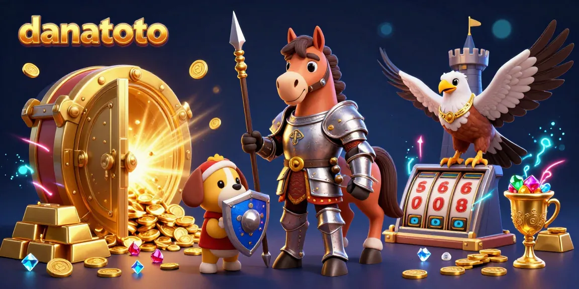 Dive into the action with danatoto's medieval knight and squire in an exciting gambling scene filled with treasures and jackpots.