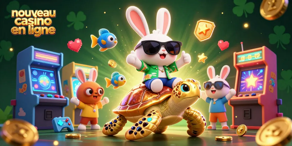 Découvrir le nouveau casino en ligne avec une illustration dynamique de jeux et de personnages en 3D.