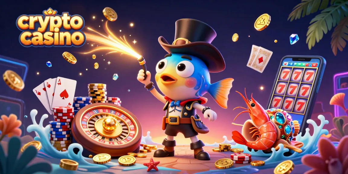 Immersion dans le crypto casino avec un poisson-lanterne au chapeau, attirant des pièces d'or.