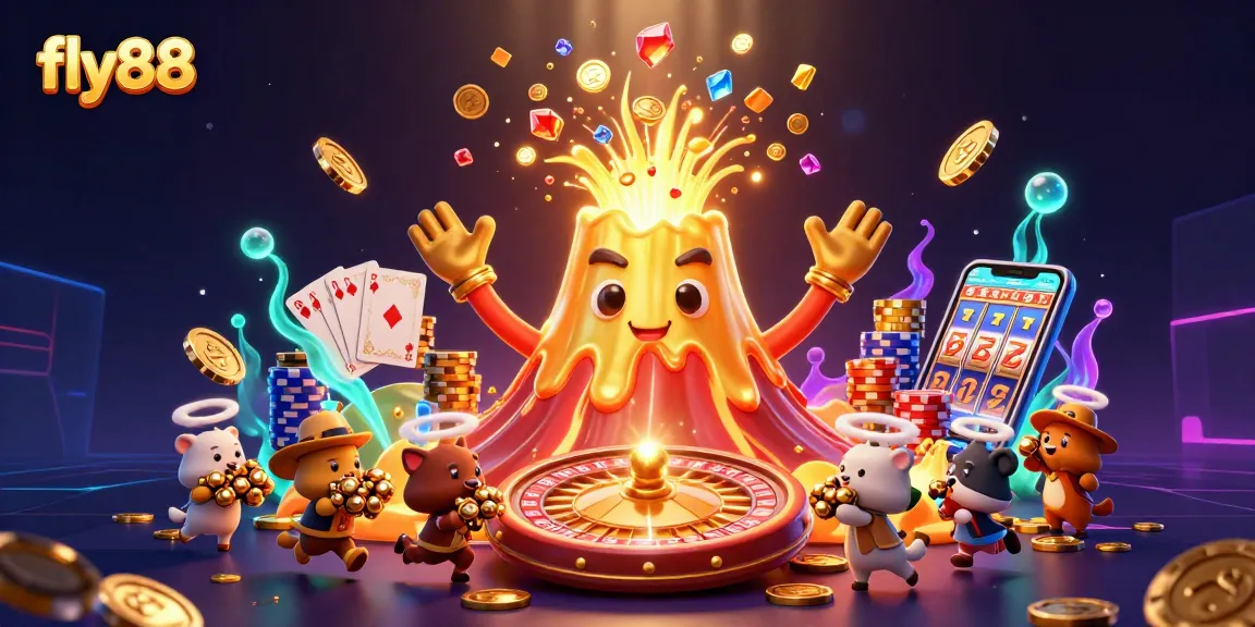 Fly88 erupts with treasure, showcasing an exciting casino theme filled with gold coins and dynamic game elements.