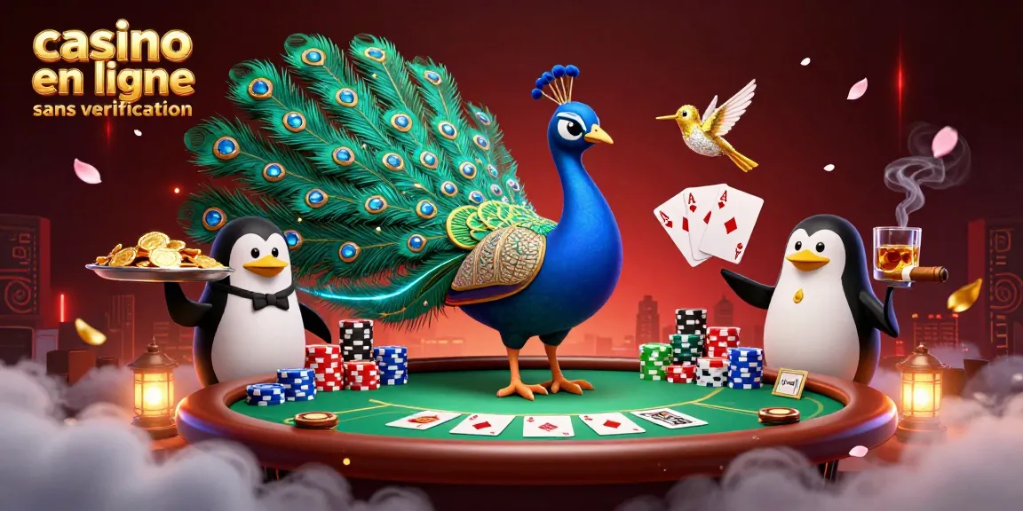 Plongez dans l'univers d'un casino en ligne sans vérification avec un paon aristocratique illustré.
