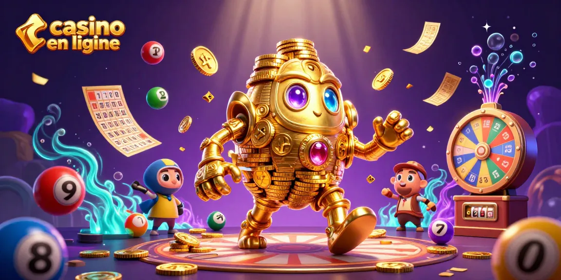 Des jeux interactifs et dynamiques de casino en ligne avec un golem doré et des éléments de loterie.