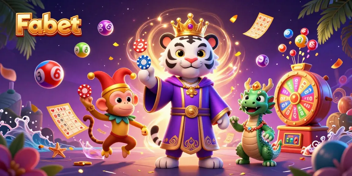 Engage with Fabet's vibrant gaming scene, featuring a lively tiger and playful monkey in a dynamic casino atmosphere.