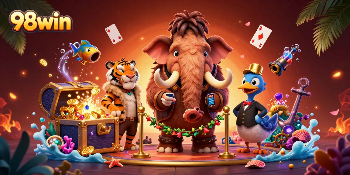 Join the action at 98win with a vibrant 3D scene showcasing an engaging casino atmosphere.