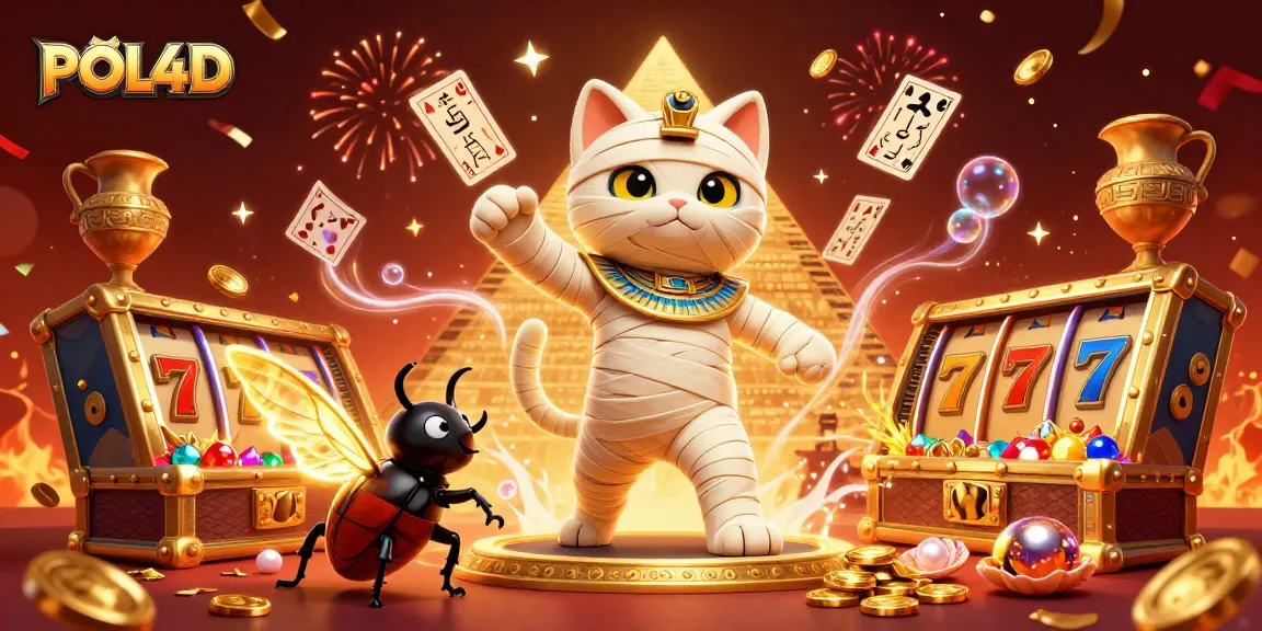 POL4D menghadirkan mumi kucing yang meluncur keluar sarcophagus dengan slot kemenangan di kasino piramida.