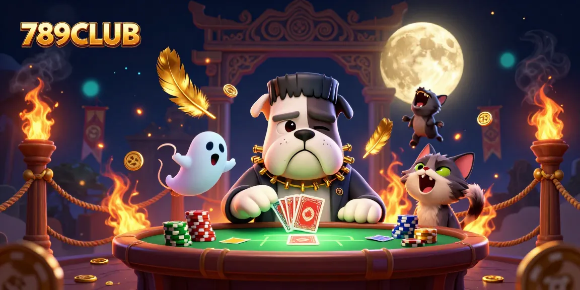 Experience thrilling card action at 789CLUB with a 3D Frankenstein bulldog dealer and ghostly effects!