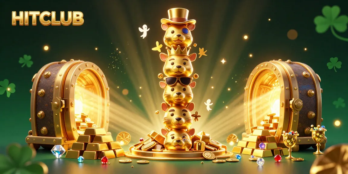 Join the excitement at HITCLUB, with vibrant casino elements and golden treasures in a dynamic 3D illustration.