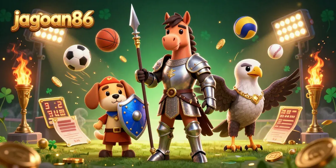 Engage with jagoan86's thrilling sports betting scene featuring a knight, squire, and falcon.
