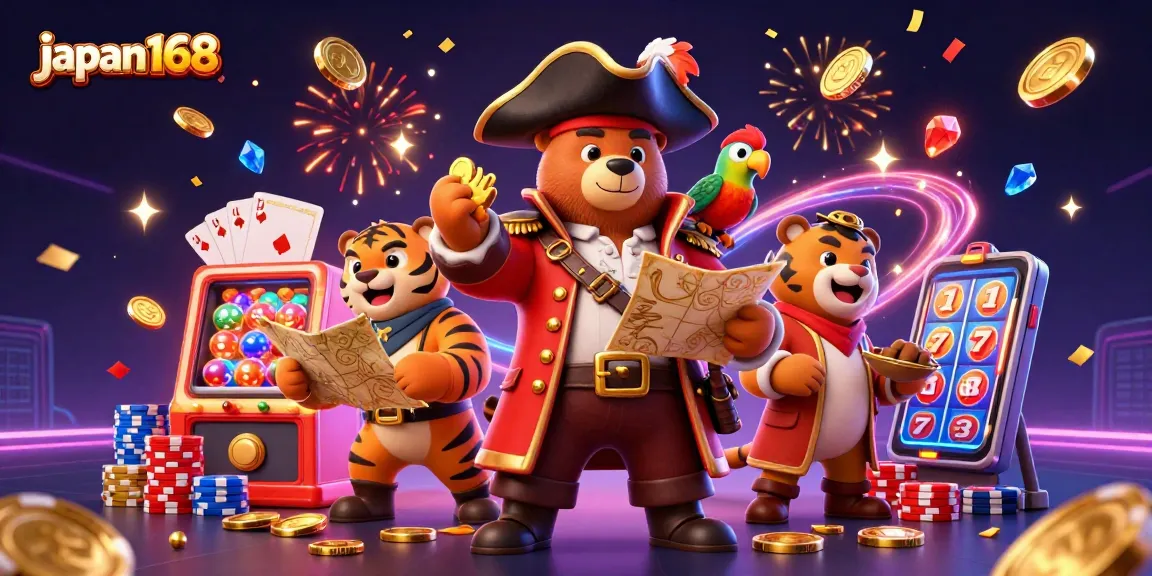 Join the adventure with japan168 as a pirate bear in a dynamic lottery scene filled with treasures.
