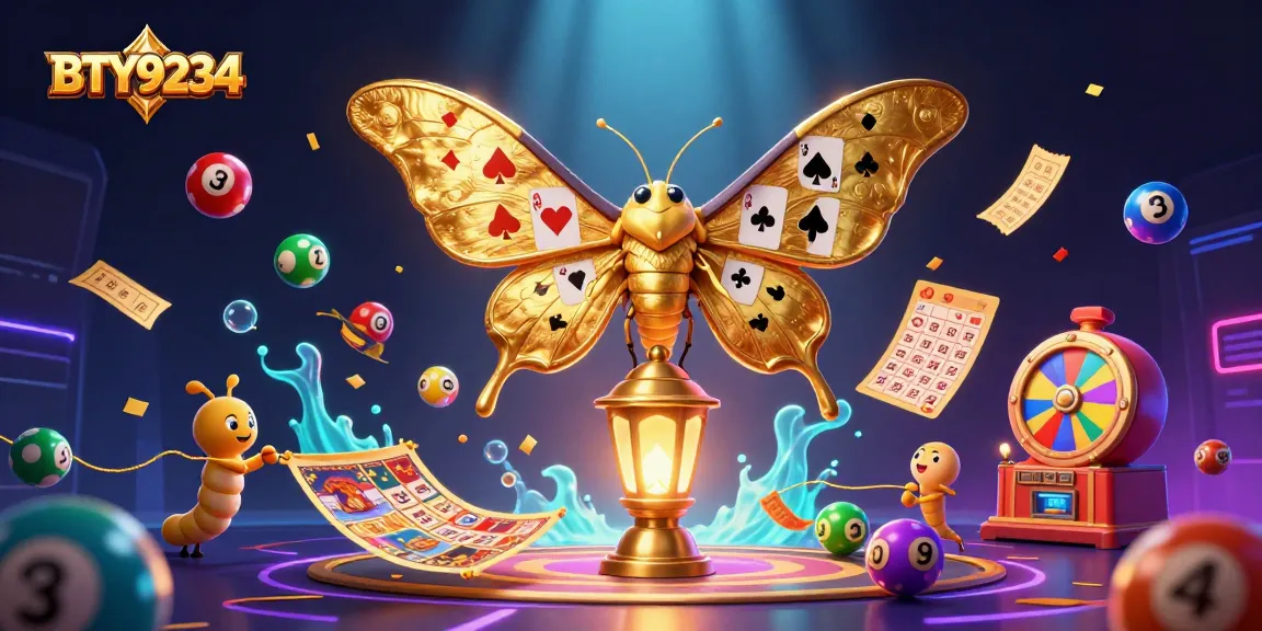 Engage with BTY9234 as colorful lottery balls bounce around a magical casino moth scene.