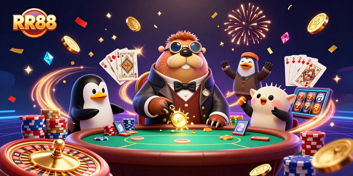 Join RR88's exciting underwater casino experience with a walrus, penguin dealer, and pufferfish player.