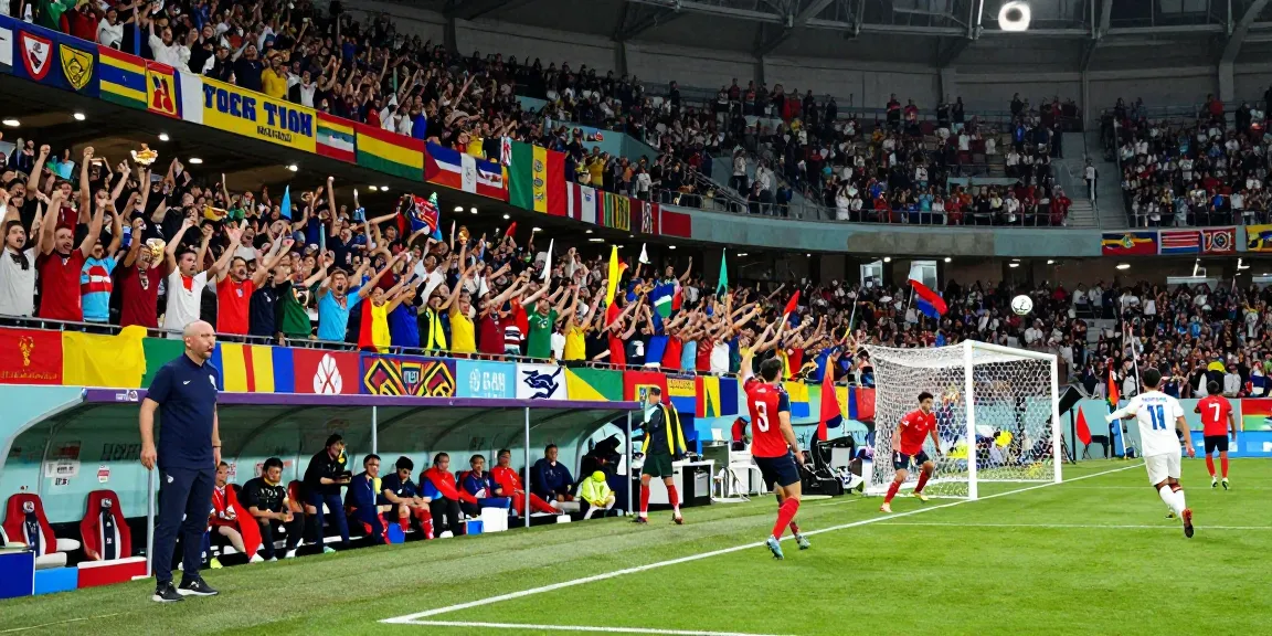 Prediksi piala dunia 2026 saat pertandingan sepak bola dengan penggemar bersorak di stadion.
