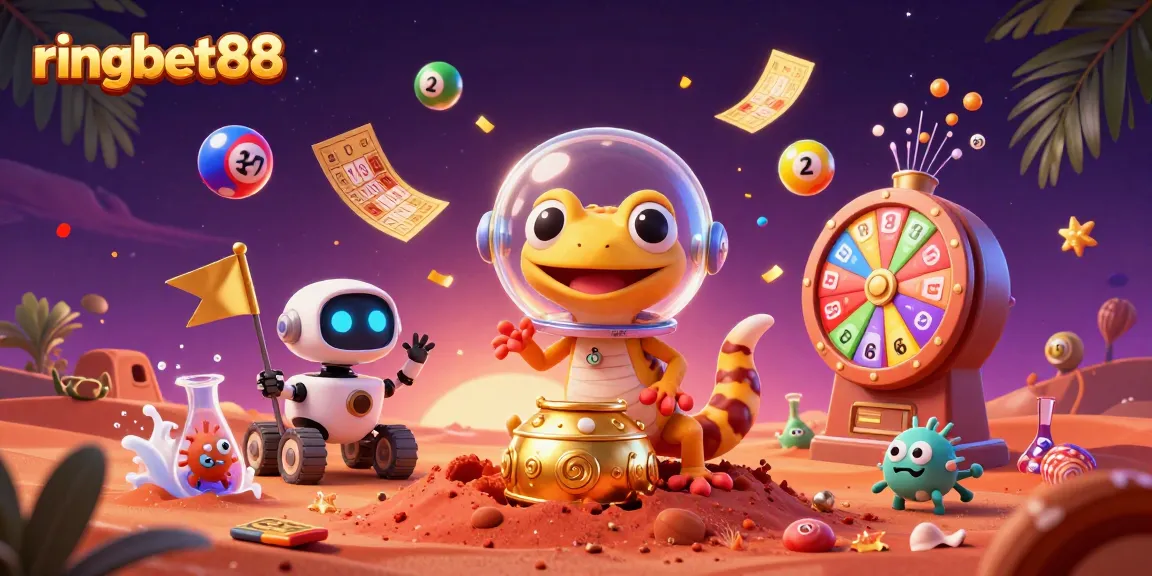 Engage with ringbet88's vibrant Martian casino scene, featuring dynamic lottery elements and cheering aliens.