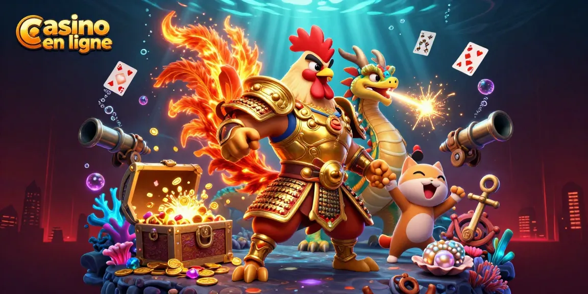 Jouez au casino en ligne avec des personnages animés et des trésors sous-marins brillants.