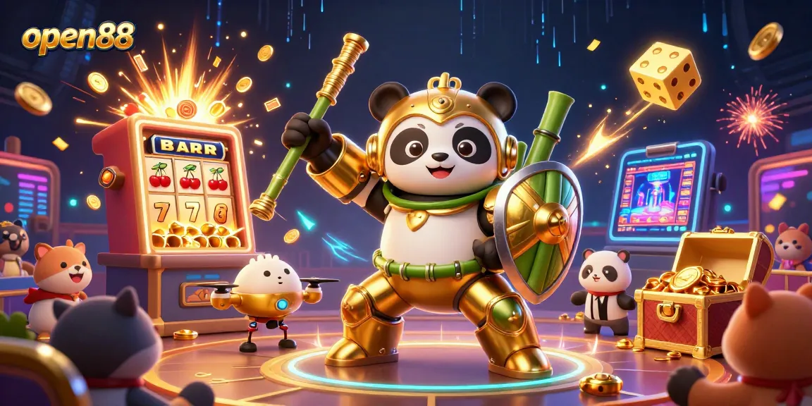 Experience the excitement of open88 with a dynamic casino showdown featuring jackpot symbols and vibrant gaming elements.