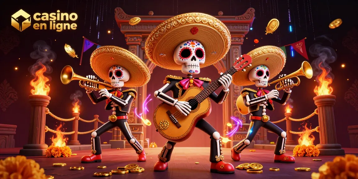 Jouez au casino en ligne avec ce groupe de mariachi squelettes colorés pendant une soirée festive.