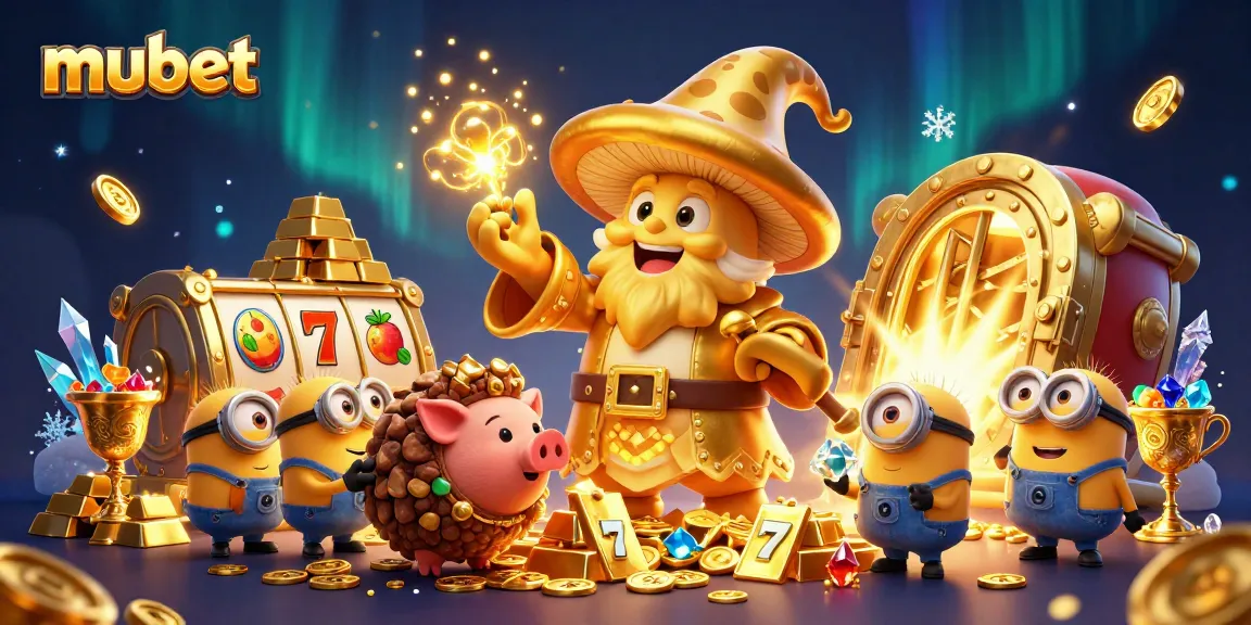Experience mubet's magical world as a golden mushroom wizard transforms treasures in a vibrant casino