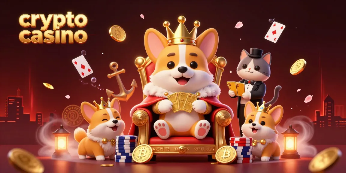 Scopri il mondo del crypto casino con un corgi reale su un trono di chip e una atmosfera magica.