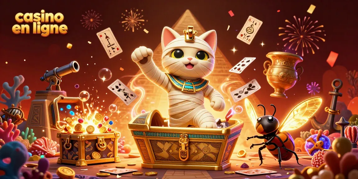 Le casino en ligne et son ambiance festive avec un chat momifié égyptien.