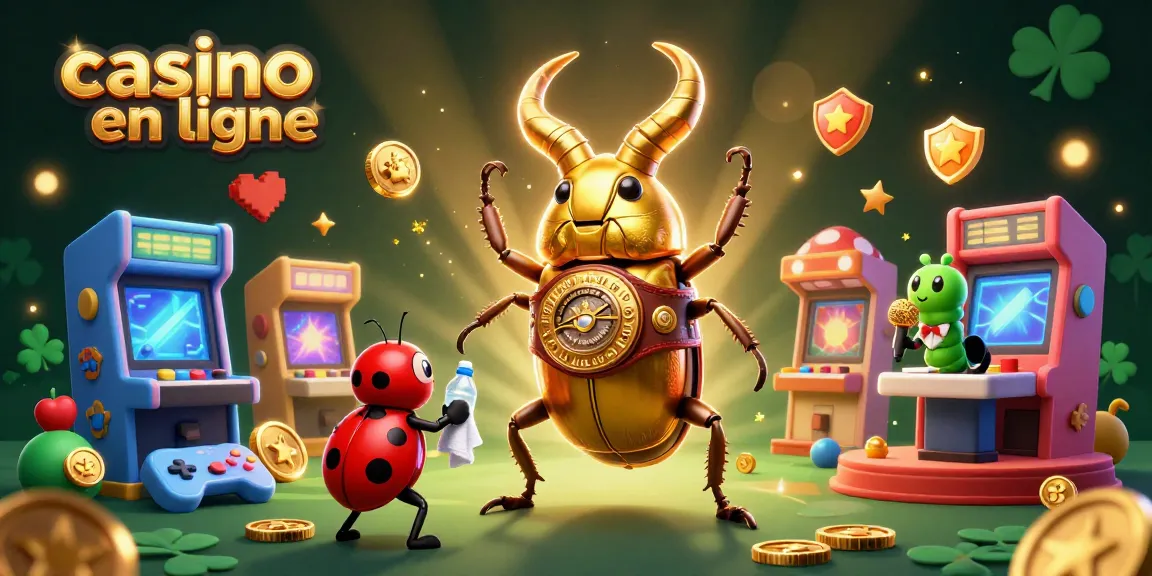 Une illustration 3D de casino en ligne, où un scarabée doré se bat avec une ceinture de champion.